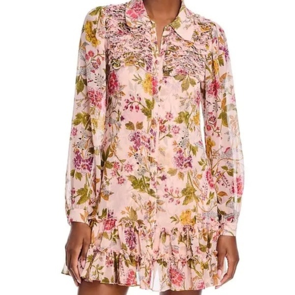 Cinq A Sept. Barnes Sheer Floral Ruffled Dress - Picture 1 of 13